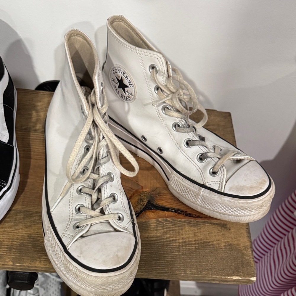 Converse White High Top Sneakers with Black Accent